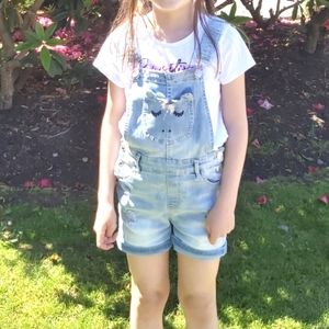 Urban Girls Blue Unicorn Jumper Denim Jean Shorts Distressed romper overalls